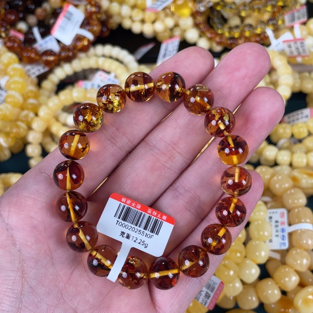 未镶嵌琥珀手链美*子花珀圆珠手链