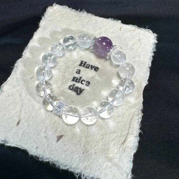 Una尤娜【雪莲雪兔】12mm白阿塞➕16mm紫兔毛水晶手串