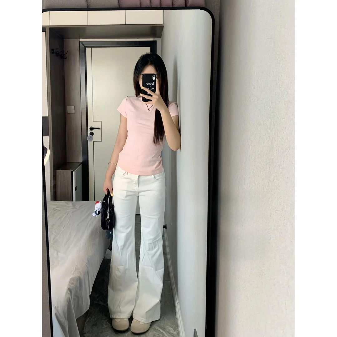 40支纯棉韩系减龄正肩设计感短袖t恤女夏修身显瘦百搭vintage上衣