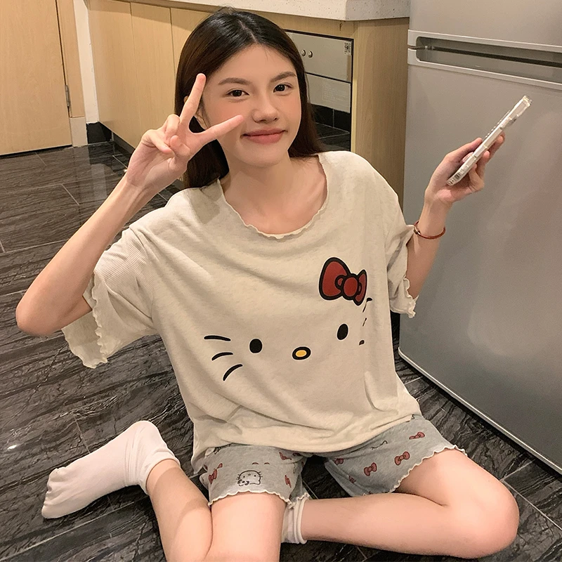夏季短裤短袖莫代尔睡衣女家居服套装卡通家居服休闲少女薄款网红