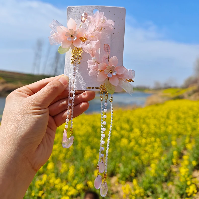 【优艾美】 古风春日花朵流苏对夹材料包手工diy汉服配发饰材料套餐