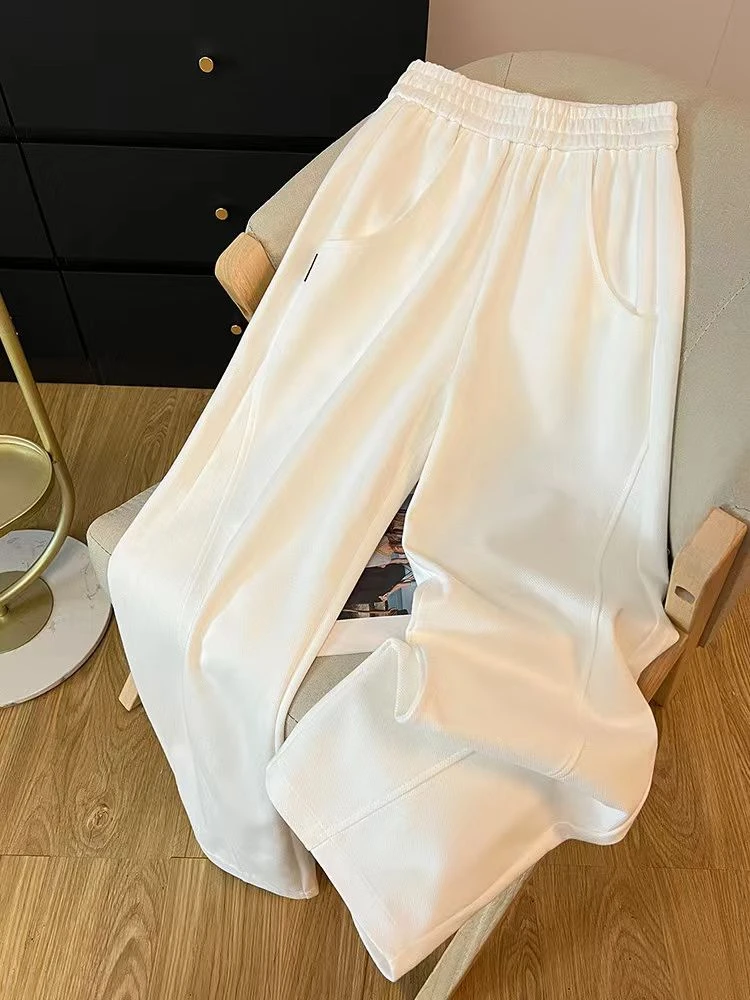 238美式复古运动裤女春秋2025新款高腰直筒宽松休闲阔腿裤 9107
