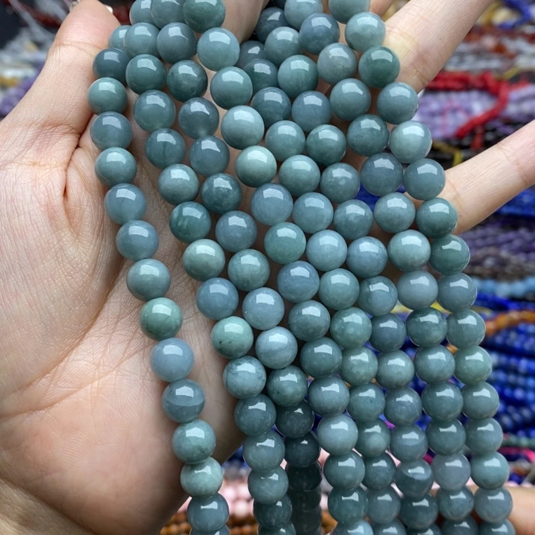 玛瑙/玉髓未镶嵌珠宝半成品一条纯天然蓝水翡翠圆珠8mm