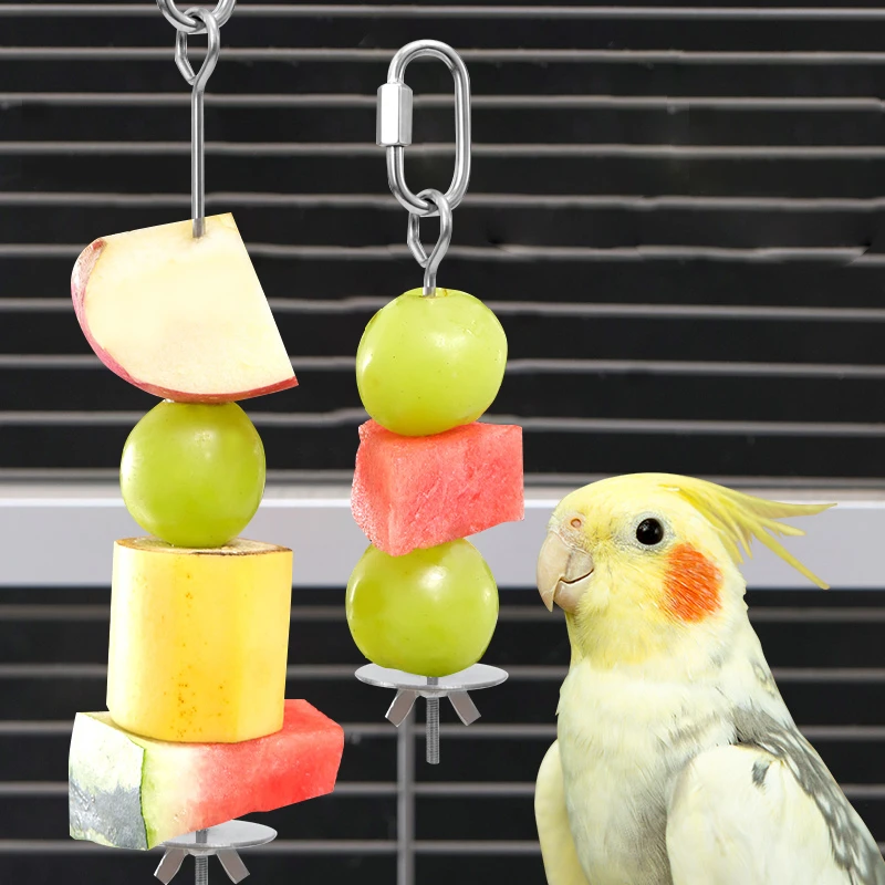 鹦鹉水果叉玉米蔬菜水果叉玩具鹦鹉喂食器小鸟用品牡丹虎皮不锈钢