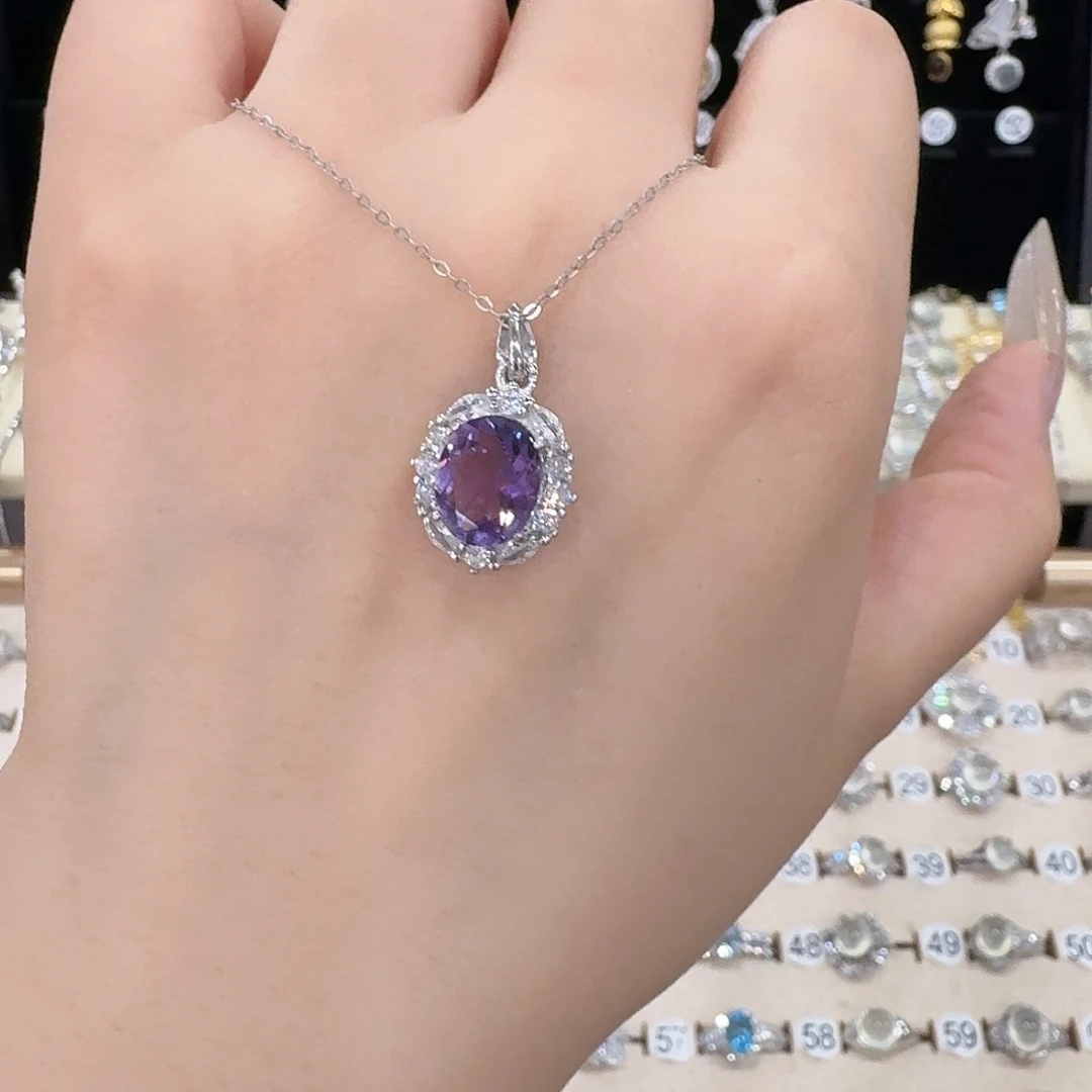 黄***）银S925镶嵌吊坠(赠链)紫晶