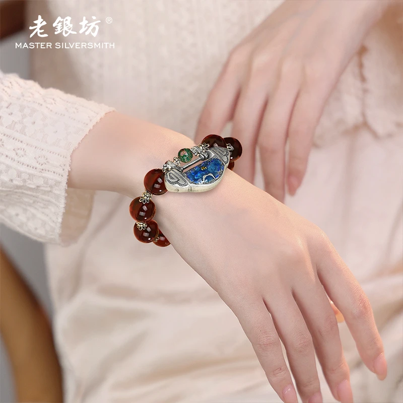 血珀手串 s925银牡丹花锁品质珠宝 0035435