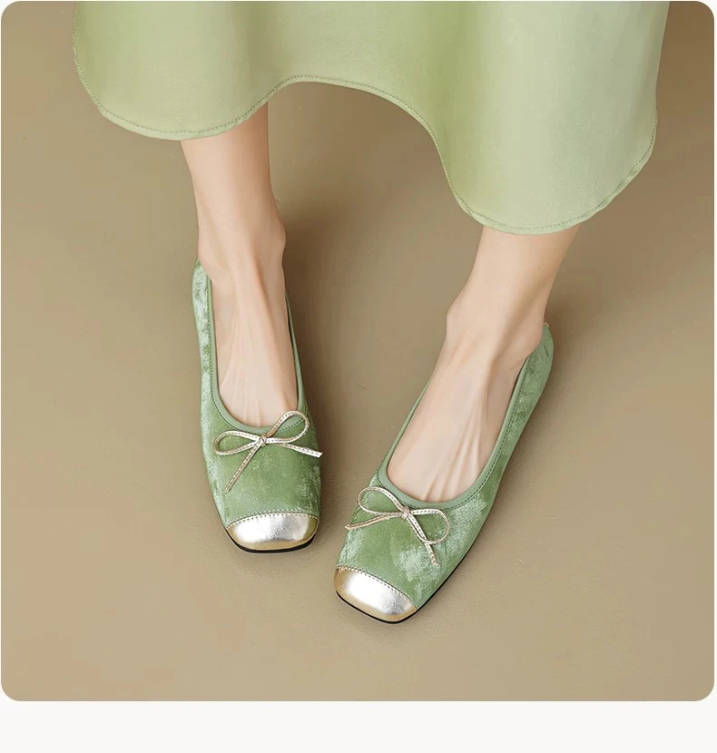 浅口单鞋拼色平底牛皮豆豆鞋2025新款夏季软底软面大码芭蕾舞鞋