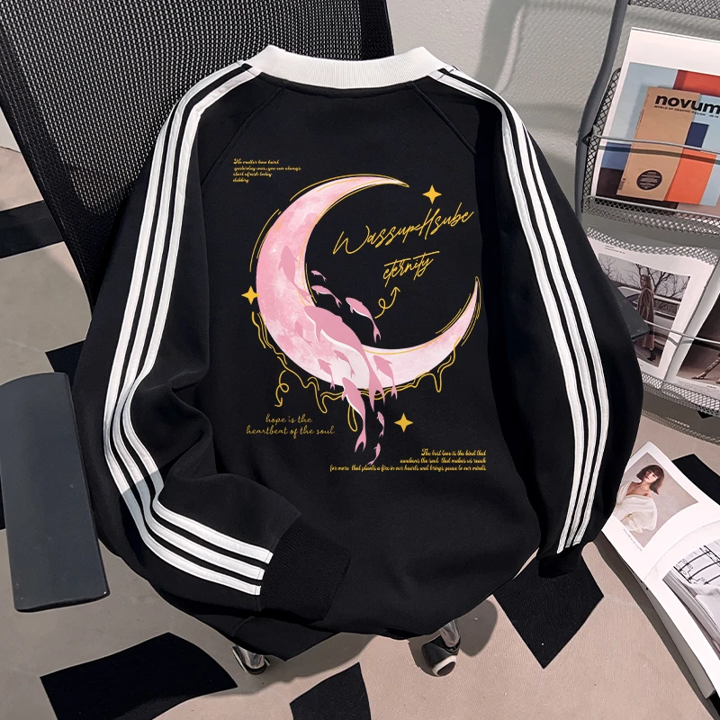 WASSUP HSUBE重磅美式潮流三条杠卫衣男士慵懒宽松套头圆领上衣潮