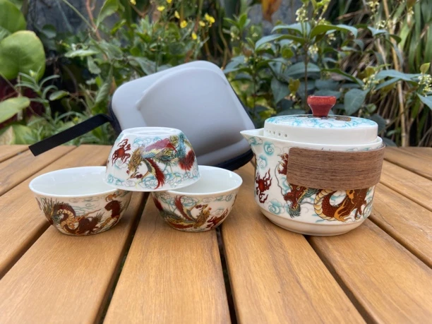 【闪购商品】瓷制品S114龙凤呈祥一壶三杯旅行茶具