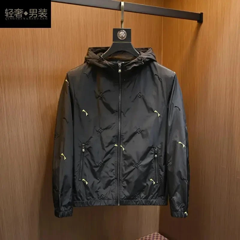 欧洲站潮牌刺绣修身夹克男春秋季新款青年轻奢高品质防风连帽外套