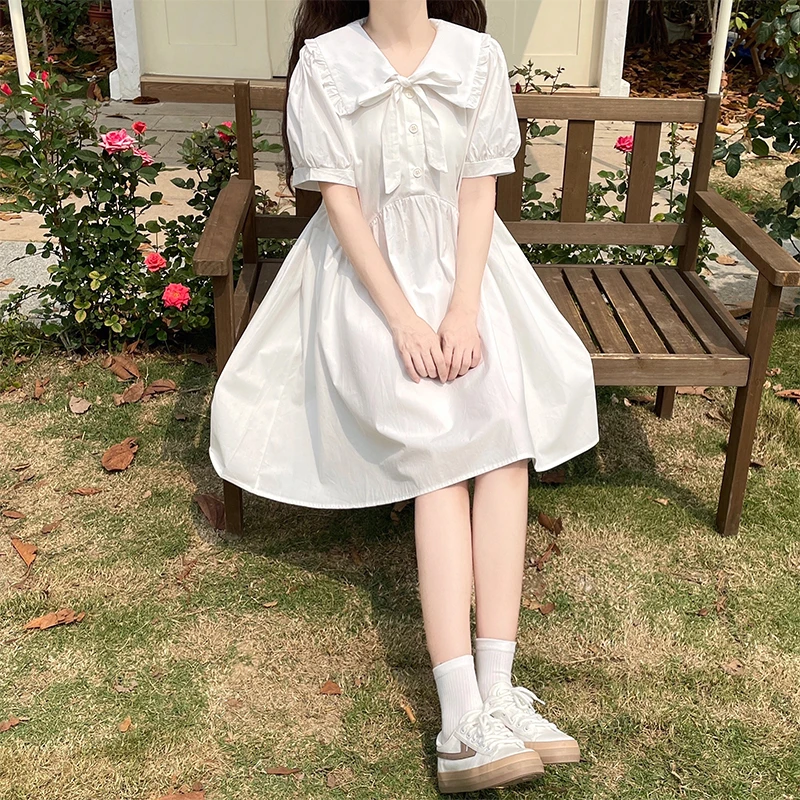 胖女童宽松连衣裙中大童夏装12-13-14岁中学生15女孩日系白色裙子