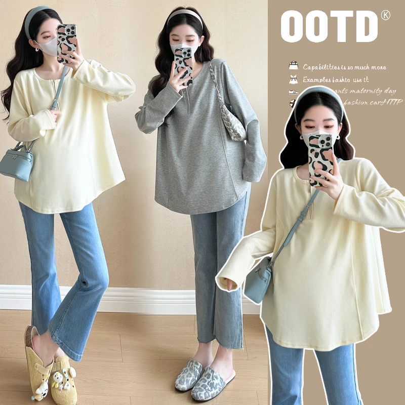 孕妇装上衣2025春季时尚圆领半拉链宽松显瘦洋气减龄百搭休闲上衣