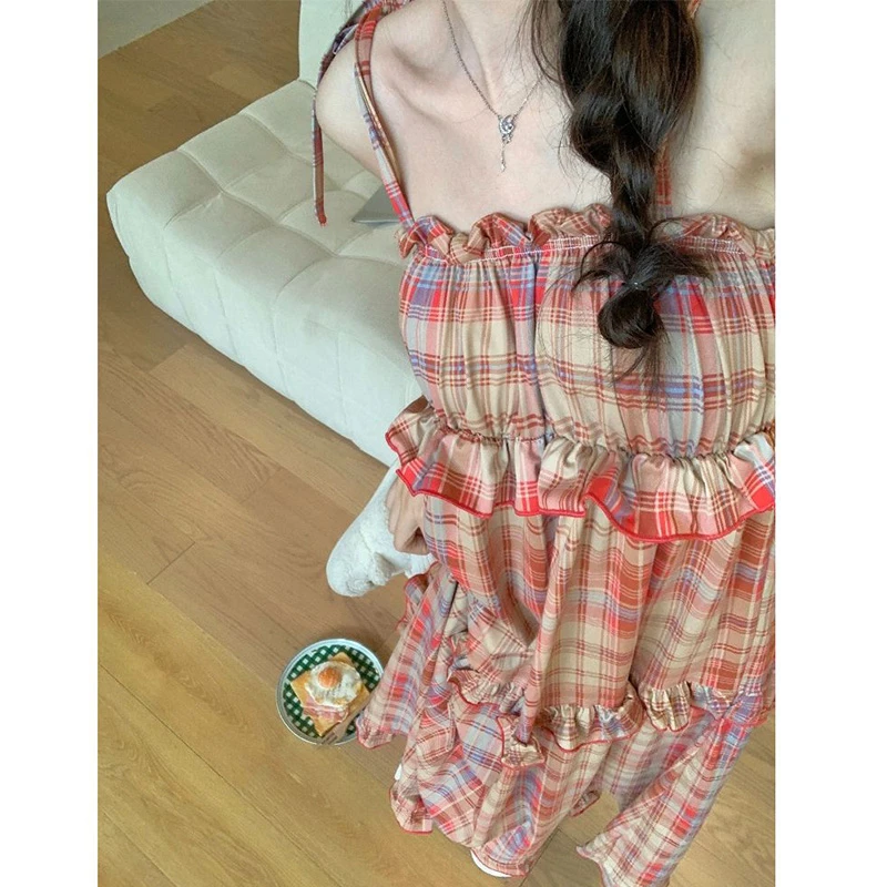 睡衣女款爆款2025新款夏季公主风甜美格子睡裙夏款吊带睡衣家居服