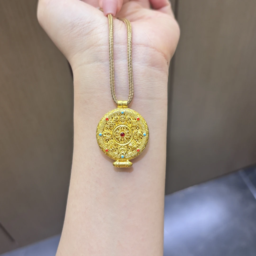 【菠萝珠宝】足金999 简约开口珐琅八宝罗盘吊坠  净金重：24.66克