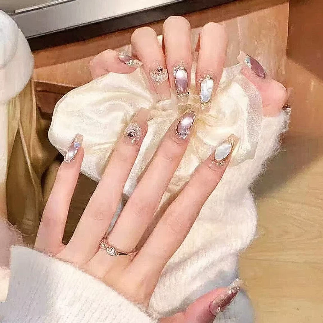 索马里海纯手工光疗美甲贴果冻贴片指甲穿戴甲简约梯形重复