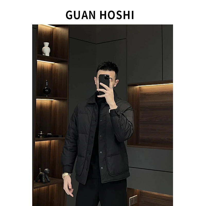 【陈什么陈男装】冬季时尚拼接轻薄羽绒服翻领纯色休闲百搭外套8601