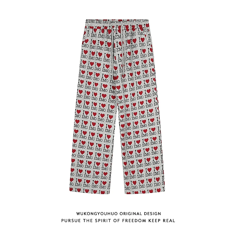 悟空有货美式复古字母爱心垂感运动卫裤男秋季宽松阔腿百搭休闲裤