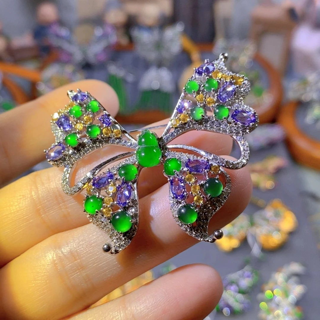 颈饰银S925镶嵌翡翠