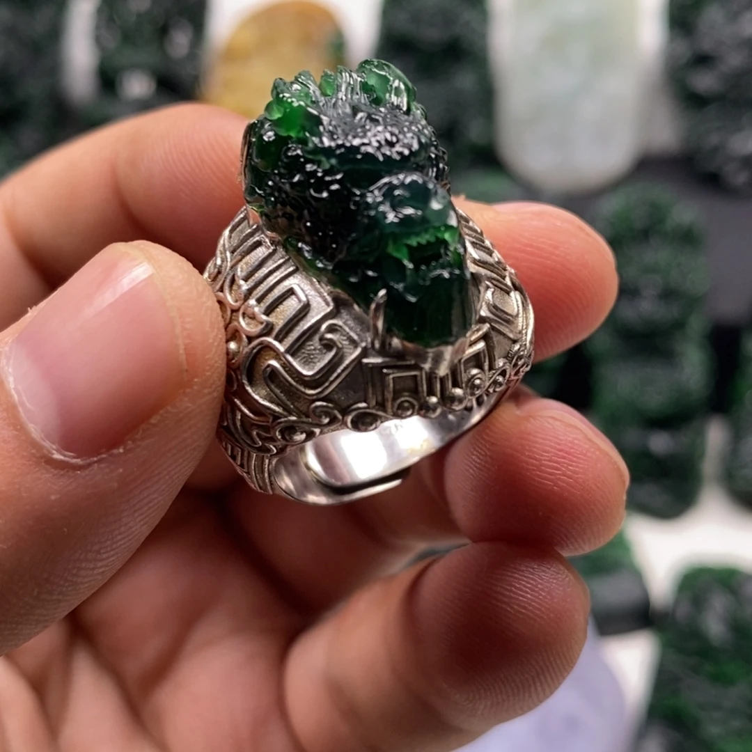 定制翡翠未镶嵌天然翡翠A货龙头戒指