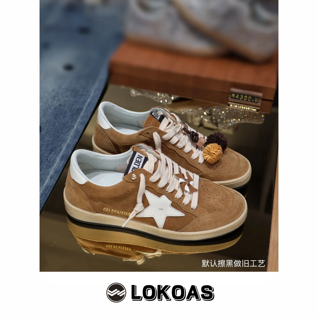 【新品】秋季卡其磨砂牛皮复古做旧内增高脏鞋拼色平底休闲星星板鞋