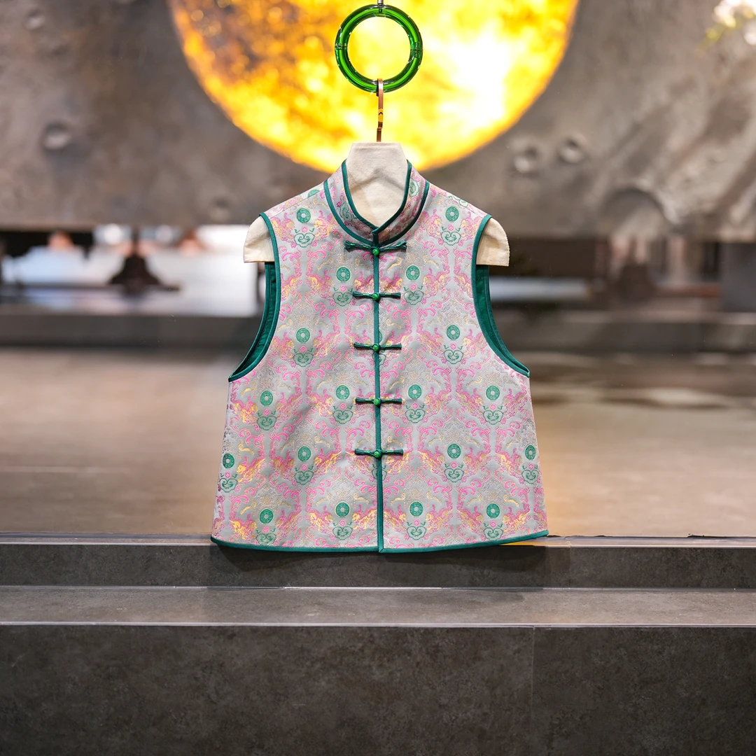 蓝大【早栀】桑蚕丝对襟马甲6911