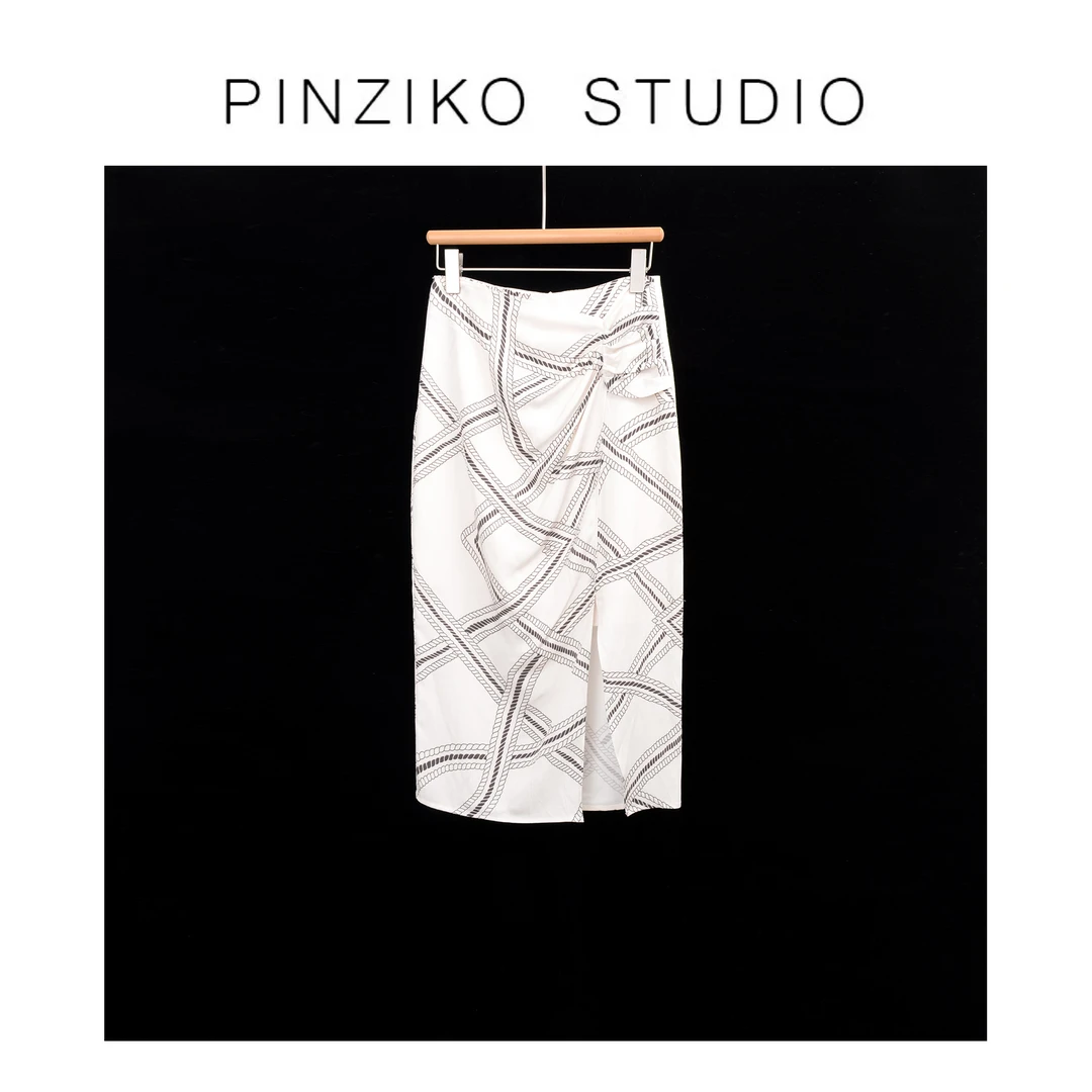 pinziko几何~韩版不规则花纹半身裙夏季新款气质百搭A字裙TJF131