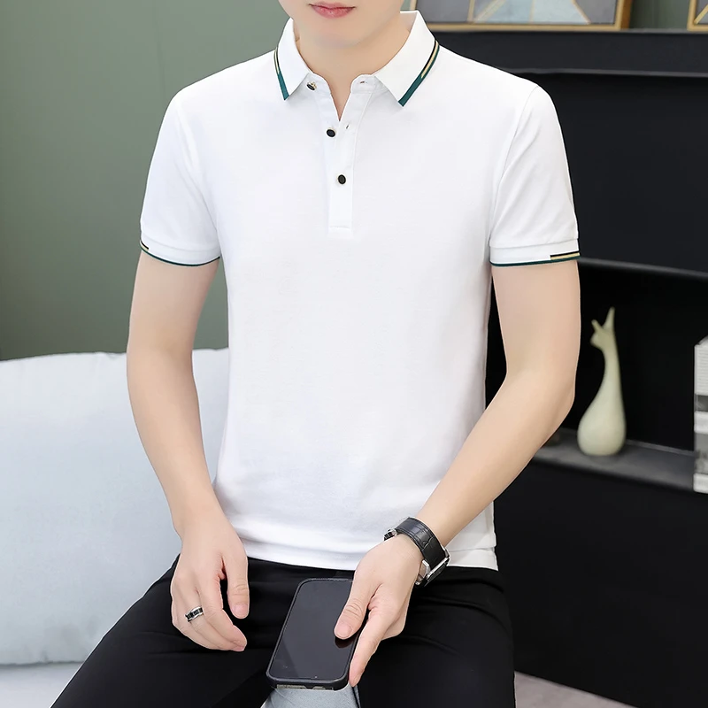 珠地棉男士POLO衫短袖t恤翻领青年潮流男装半袖上衣服有领体恤衫
