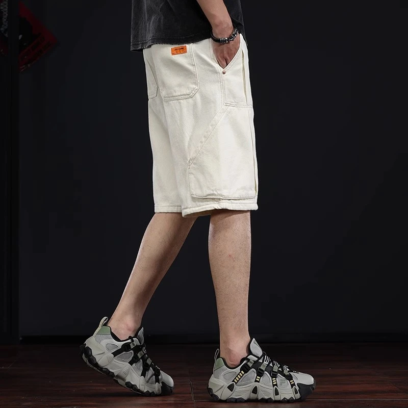 重磅白色牛仔短裤男夏季宽松直筒中裤百搭高级感休闲工装五分裤潮