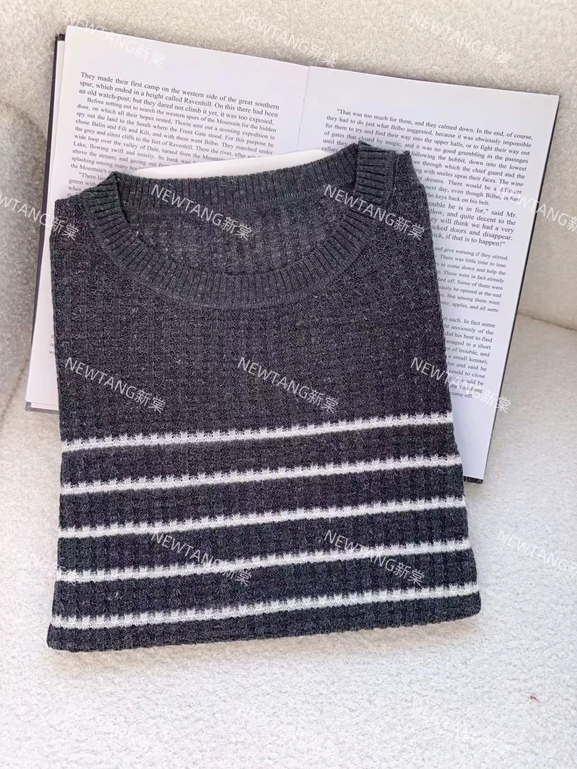 【条纹千层】274时尚夏季套头圆领条纹提花短袖