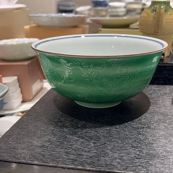 八***七瓷绿色凤凰大钵一个