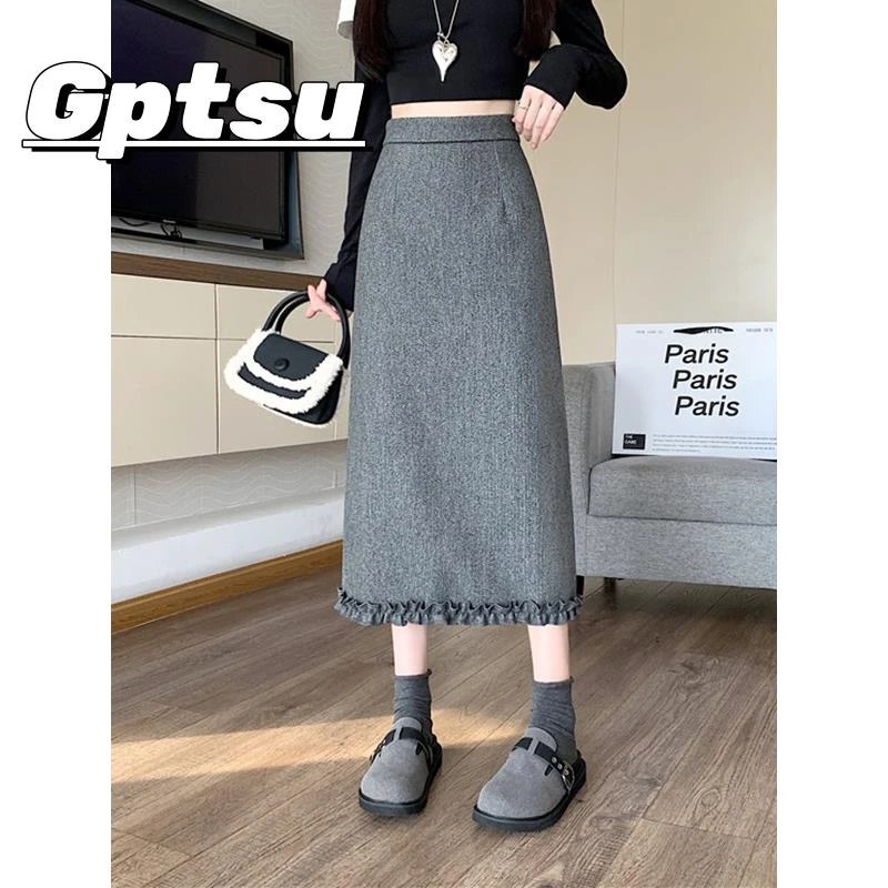 GPTSu包臀a字半身裙子女士冬季新款开叉显瘦小个子高腰休闲中长裙