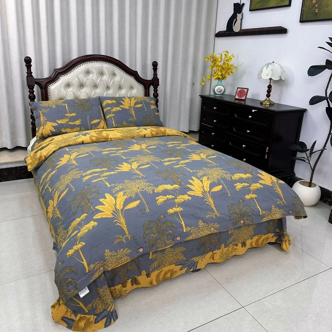 亲肤棉双层纱四件套--水木清华（纽扣）