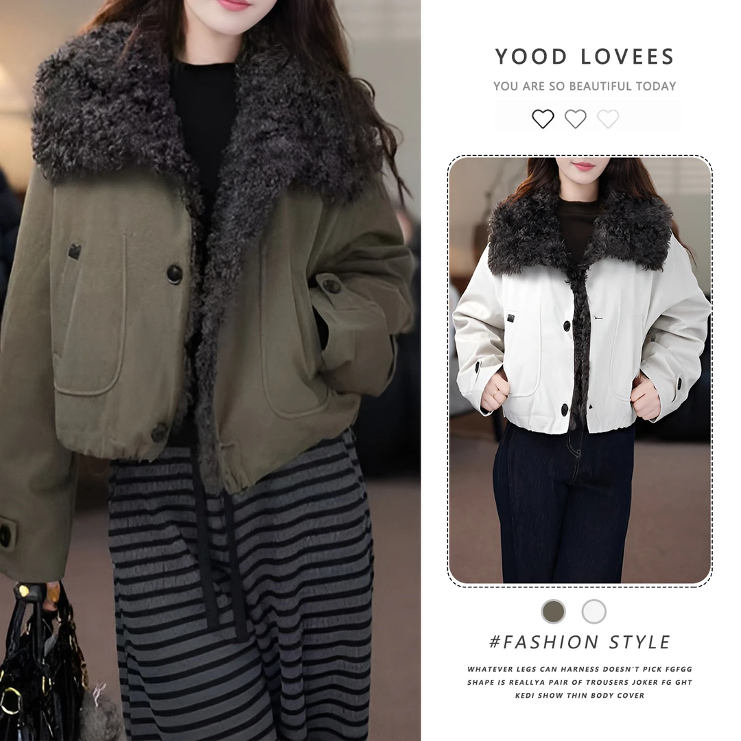 2025冬季新款简约气质加厚保暖上衣轻奢高级感毛领宽松百搭外套女