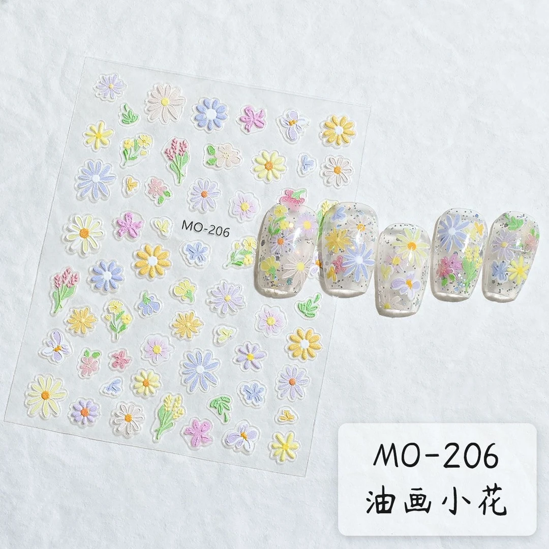 2025新款春日新款缤纷浮雕专用彩绘野花美甲贴纸浪漫油画小花清新