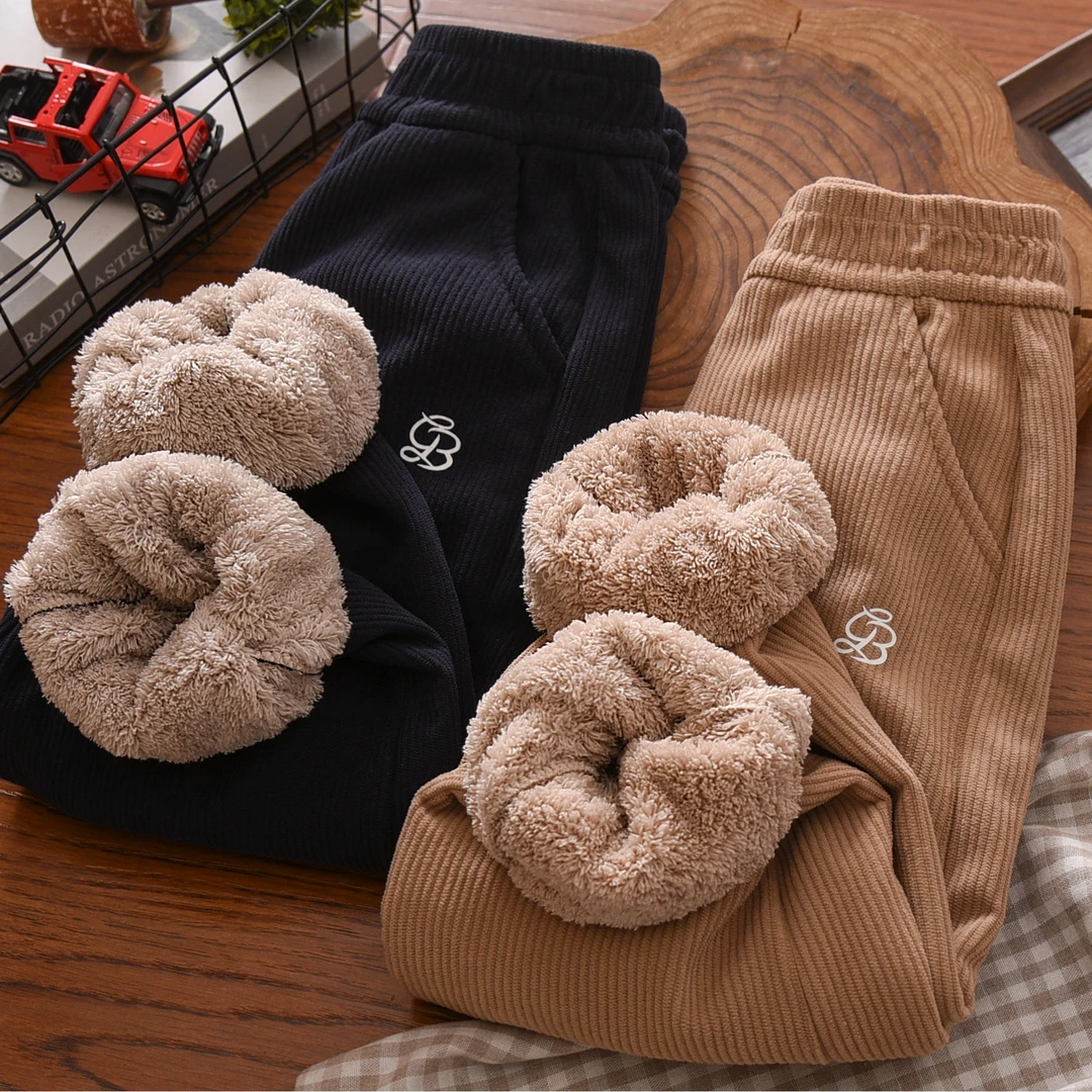 男童加绒裤子冬季2025新款中大童男孩澳绒加厚儿童长裤