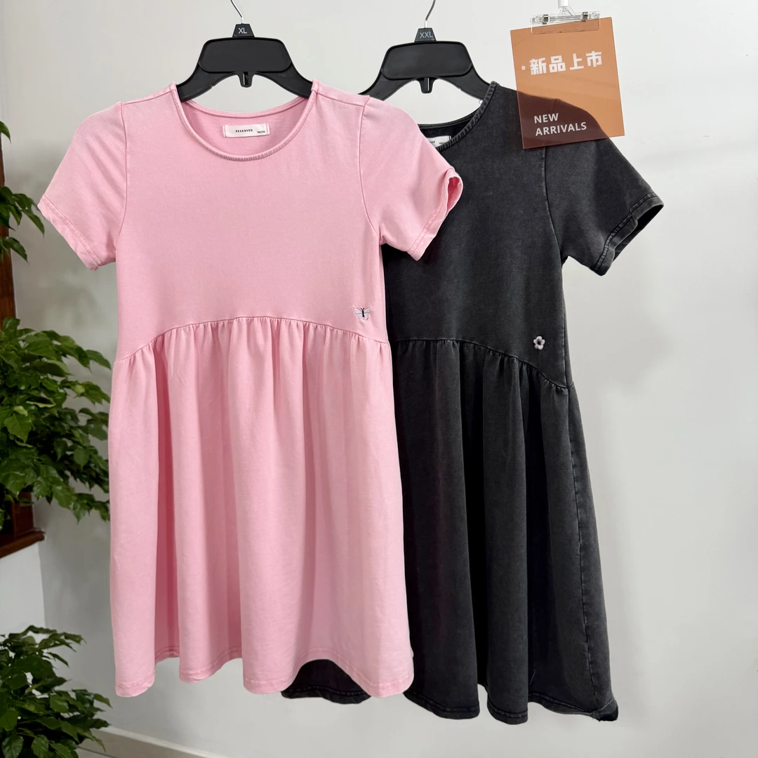 A089夏季新款刺绣连衣裙夏季常规短袖圆领套头裙子