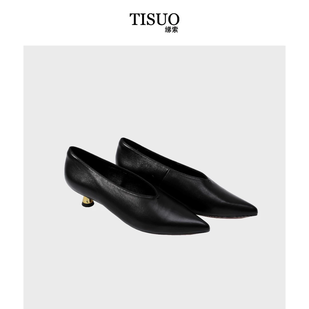 TISUO/绨索V口喇叭小跟尖头鞋 TS533005
