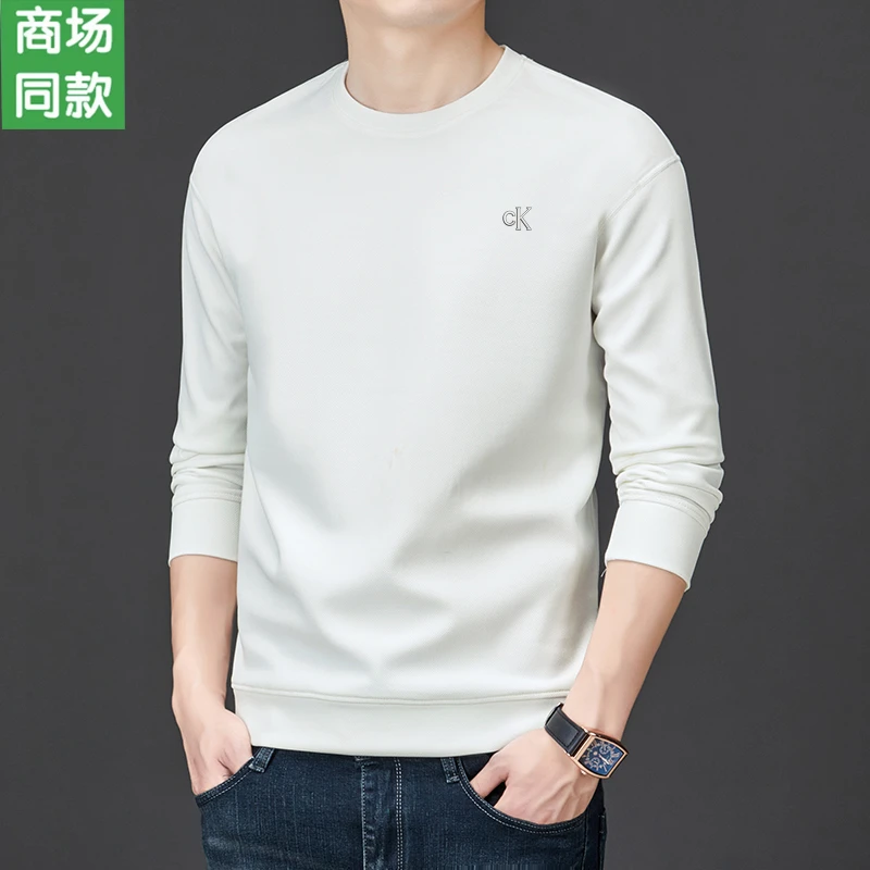ck正品春秋季男士长袖T恤高档商务休闲潮流圆领丝光棉卫衣打底衫