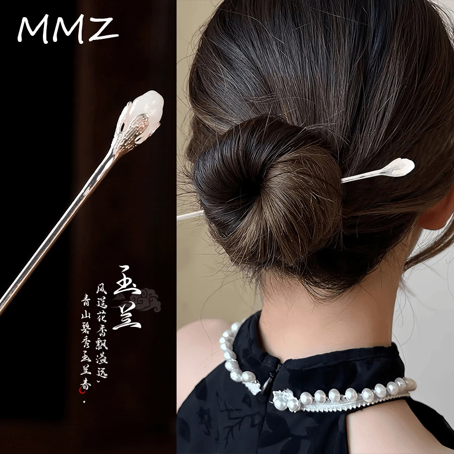 原创手工银发簪君子玉兰花古典复古风银簪子盘发头饰品女简约百搭