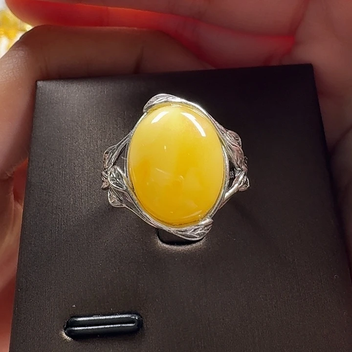 蜜蜡银S925镶嵌戒指戒指