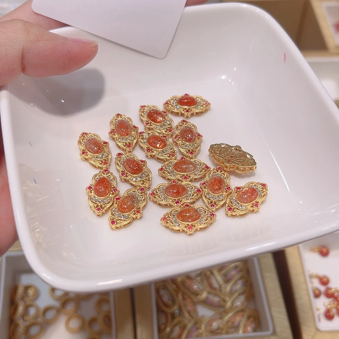 水晶珠宝半成品银S925镀金镶嵌74 。