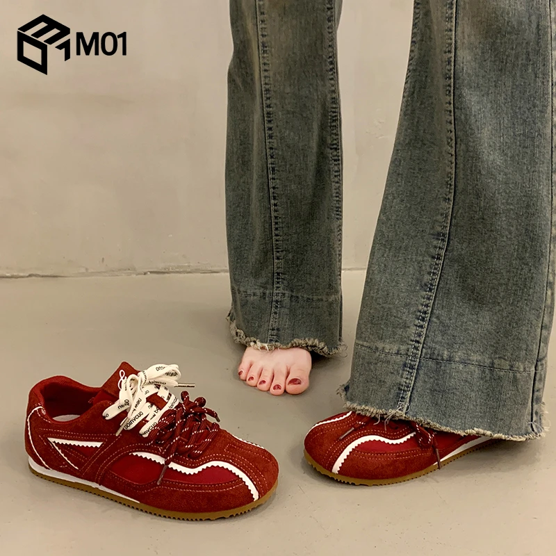 M01平底德训鞋女款新款秋季平底红色鞋子百搭板鞋休闲运动阿甘鞋