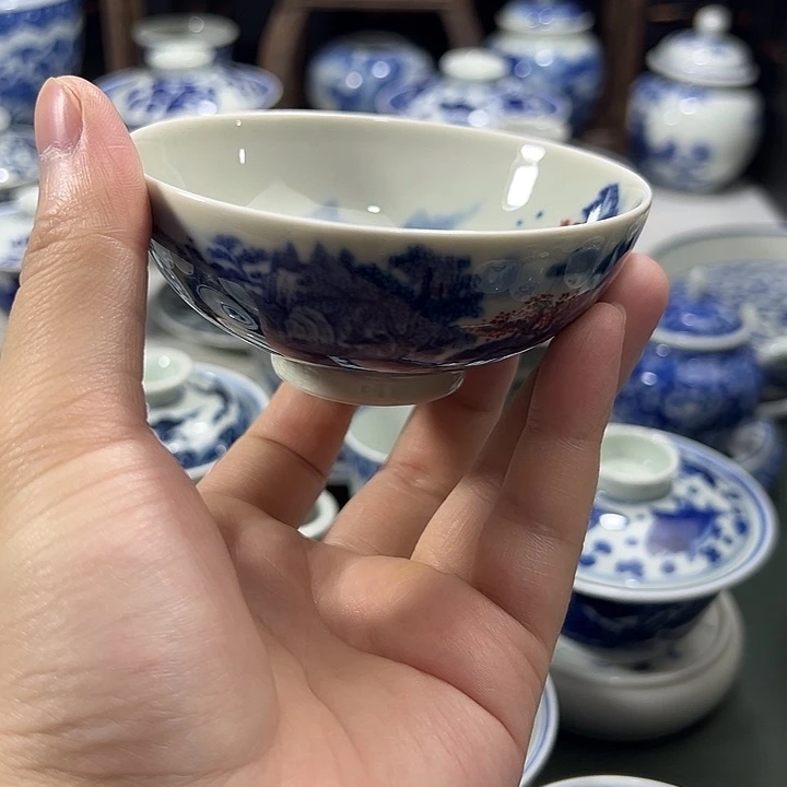 微瑕柴窑工笔山水普洱杯