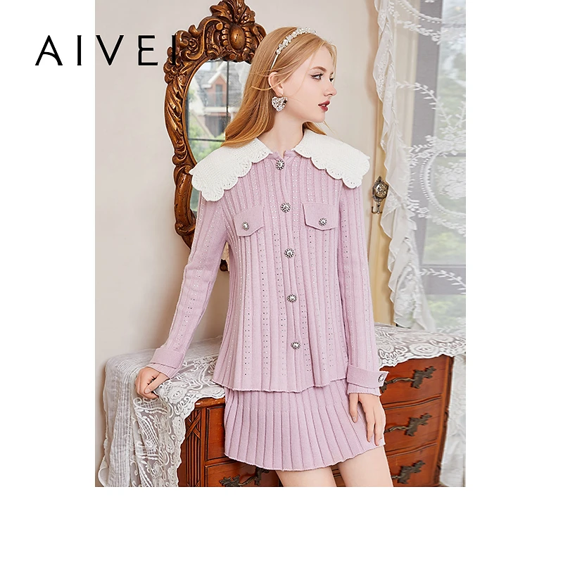 【陈大可专属】AIVEI欣贺艾薇复古通勤烫钻针织开衫Q0660131