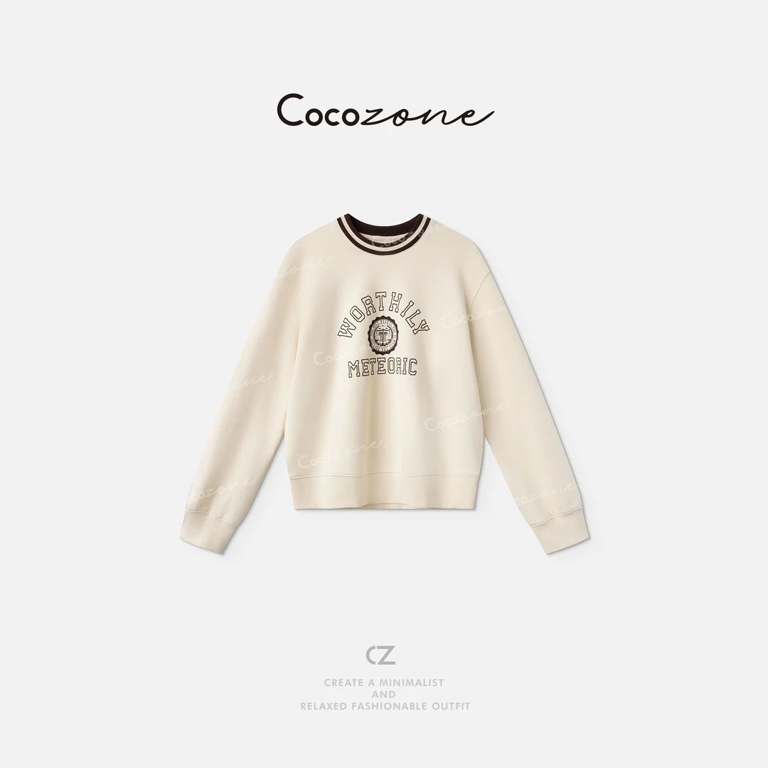 COCO ZONE 刘一一 【100棉】美式复古经典配色卫衣 CD2A1711