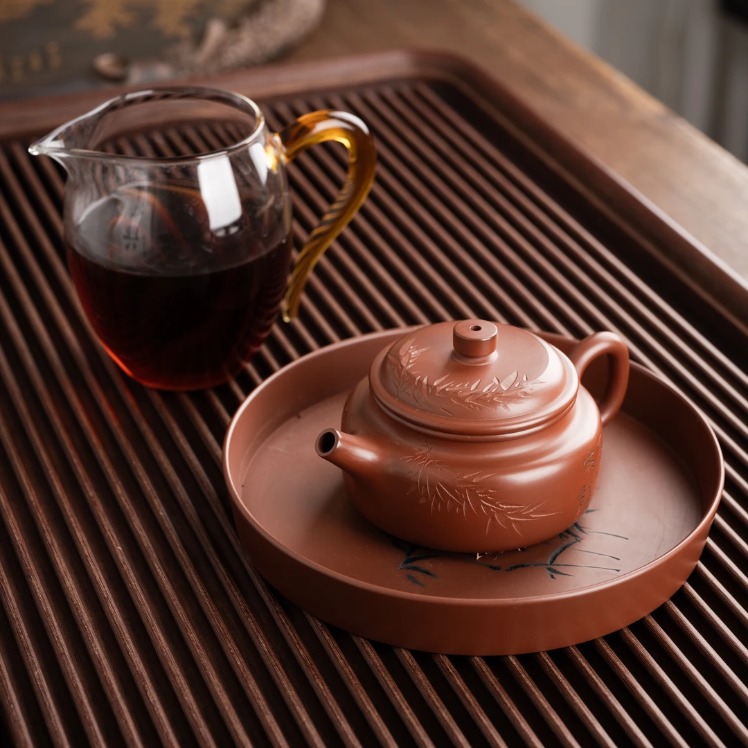 『德钟·雅竹』坭兴陶茶壶球孔雅竹书法刻绘市级大师精品约140c11376