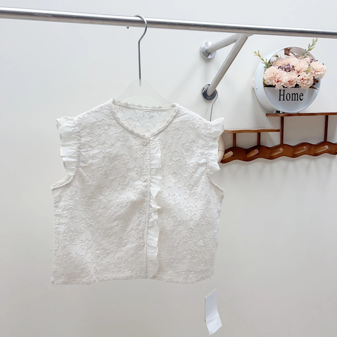 268~新款夏季女童洋气飞袖娃娃衫-~圆形镂空~