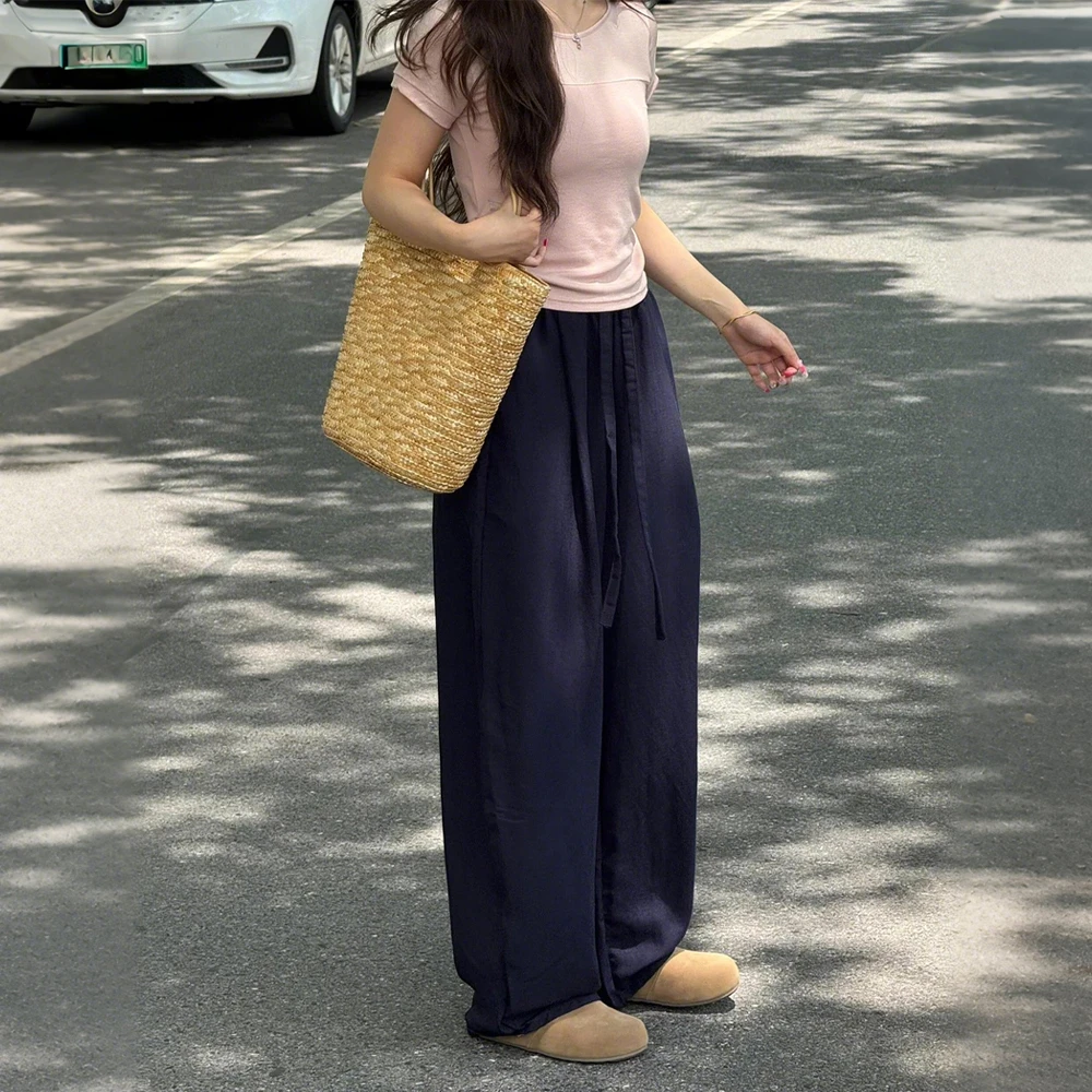 春夏新品天丝亚麻薄款阔腿裤素调慵懒松弛感宽松垂感山本裤58061