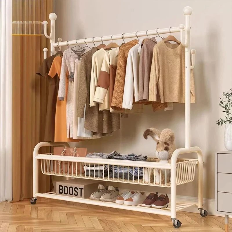 新疆包邮简易衣帽架卧室落地挂衣架房间可移动轻奢家用收纳筐客厅