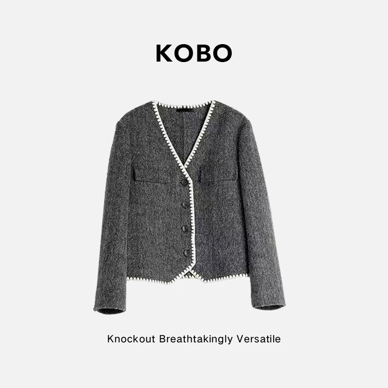 【可宝KOBO】撞色街头时尚短外套毛呢大衣9696